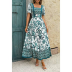 Square Neck Floral Printed Ankle Length A Line Dress | Mixtshop LLC