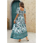 Square Neck Floral Printed Ankle Length A Line Dress | Mixtshop LLC