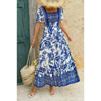 Square Neck Floral Printed Ankle Length A Line Dress | Mixtshop LLC