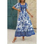 Square Neck Floral Printed Ankle Length A Line Dress | Mixtshop LLC