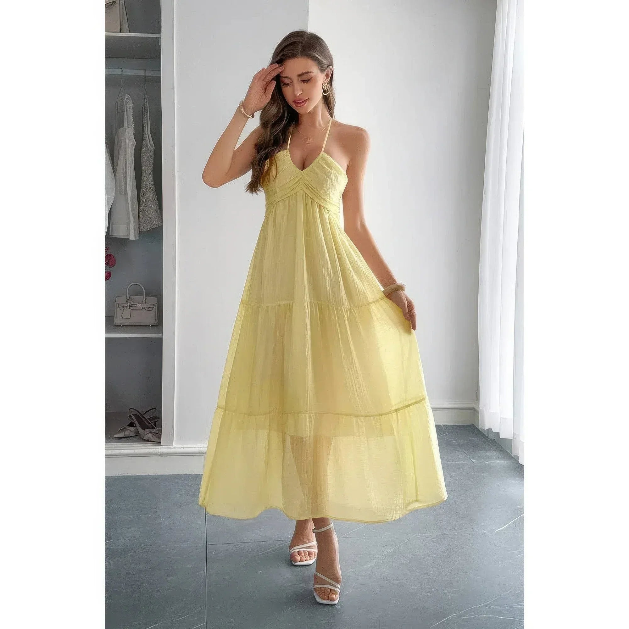 Solid Halter Muse Tiered Ruffle Long Dress Secondary image