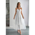 Solid Halter Muse Tiered Ruffle Long Dress | Mixtshop LLC