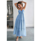 Solid Halter Muse Tiered Ruffle Long Dress | Mixtshop LLC