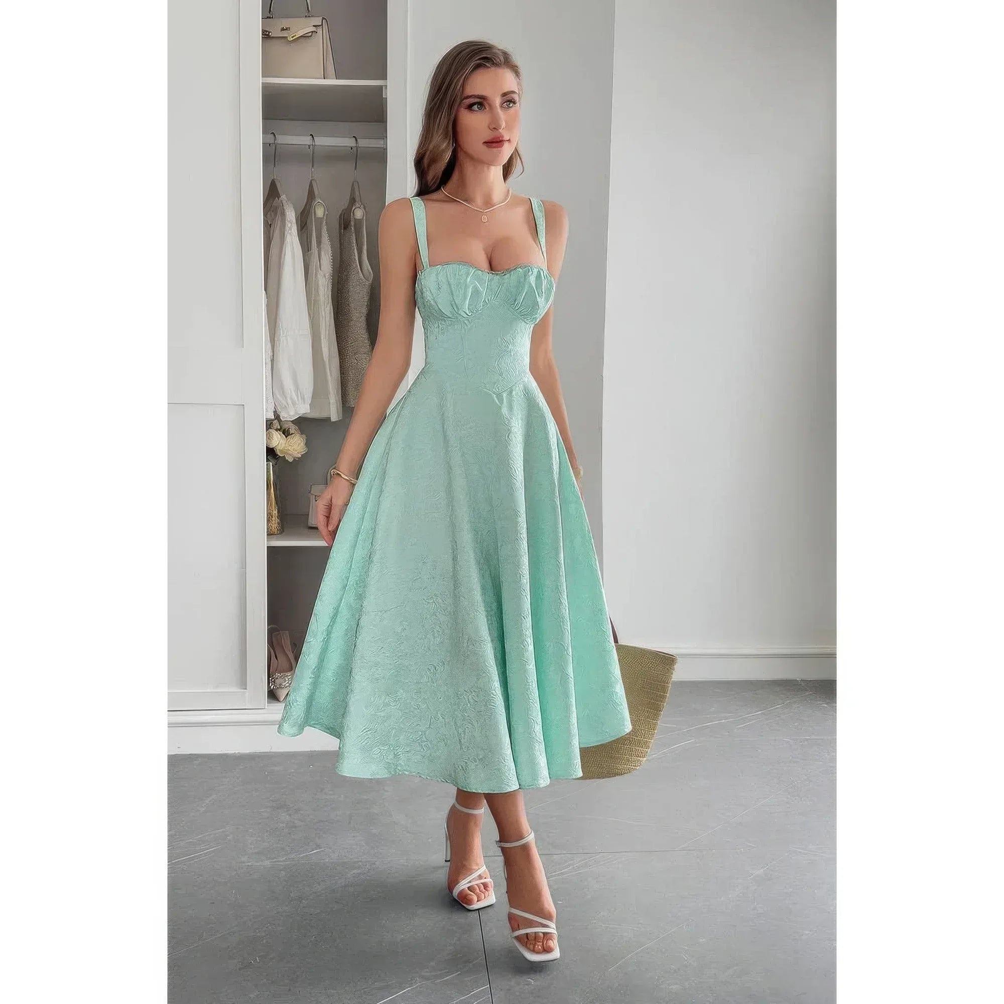 Solid Floral Jacquard Lace High Waist Dress | Mixtshop LLC