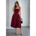 Square Neck A Line Pleated Sleeveless Long Dress | Mixtshop LLC
