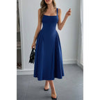 Square Neck A Line Pleated Sleeveless Long Dress | Mixtshop LLC