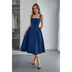 Square Neck A Line Pleated Sleeveless Long Dress | Mixtshop LLC