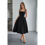 Square Neck A Line Pleated Sleeveless Long Dress | Mixtshop LLC