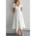 Solid Backless Tiered Puff Sleeve Fit Midi Dress | Mixtshop LLC