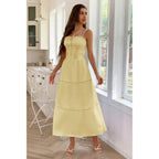 Solid Button Decor Pintuck Eyelet Shirred Dress | Mixtshop LLC