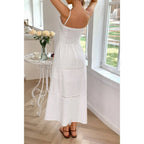 Solid Button Decor Pintuck Eyelet Shirred Dress | Mixtshop LLC