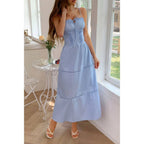 Solid Button Decor Pintuck Eyelet Shirred Dress | Mixtshop LLC