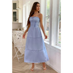 Solid Button Decor Pintuck Eyelet Shirred Dress | Mixtshop LLC