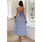 Solid Button Decor Pintuck Eyelet Shirred Dress | Mixtshop LLC