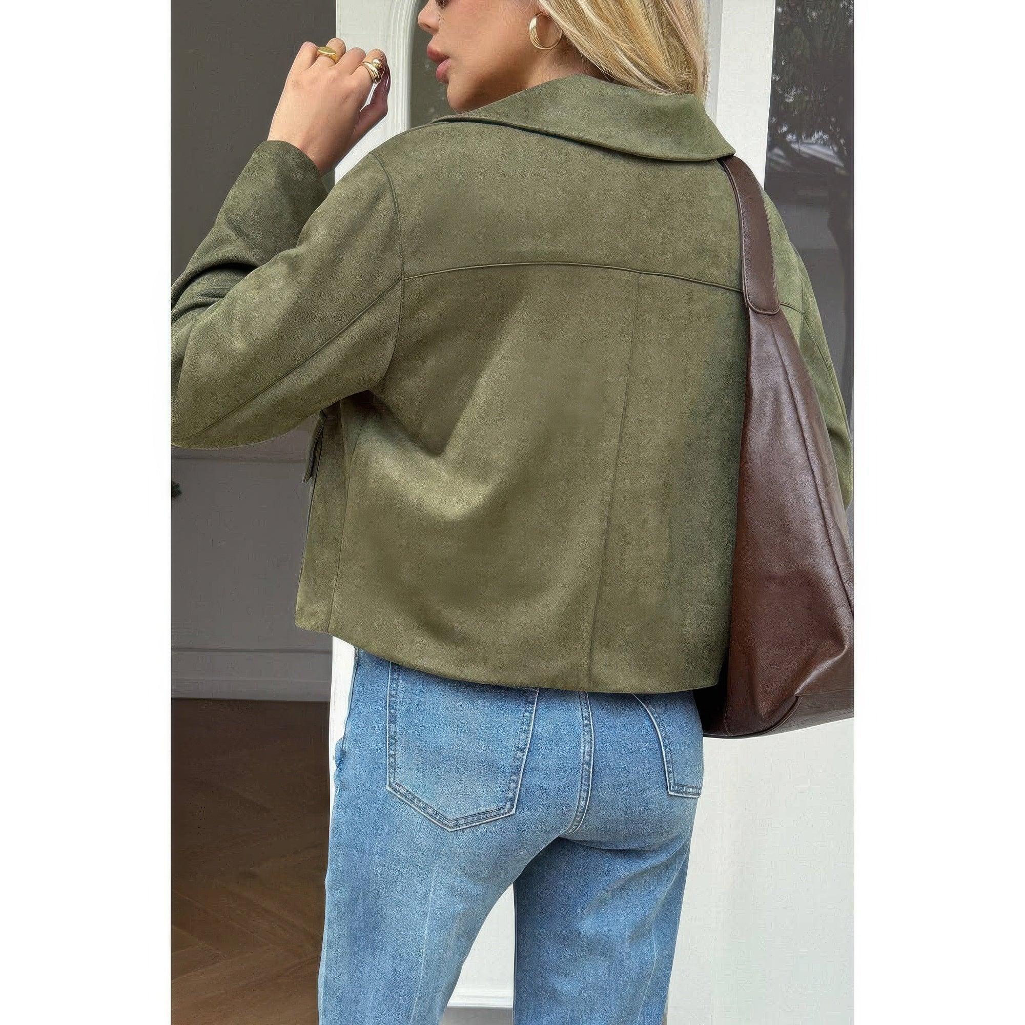 Solid Suit Lapel Faux Suede Leather Jacket | Mixtshop LLC