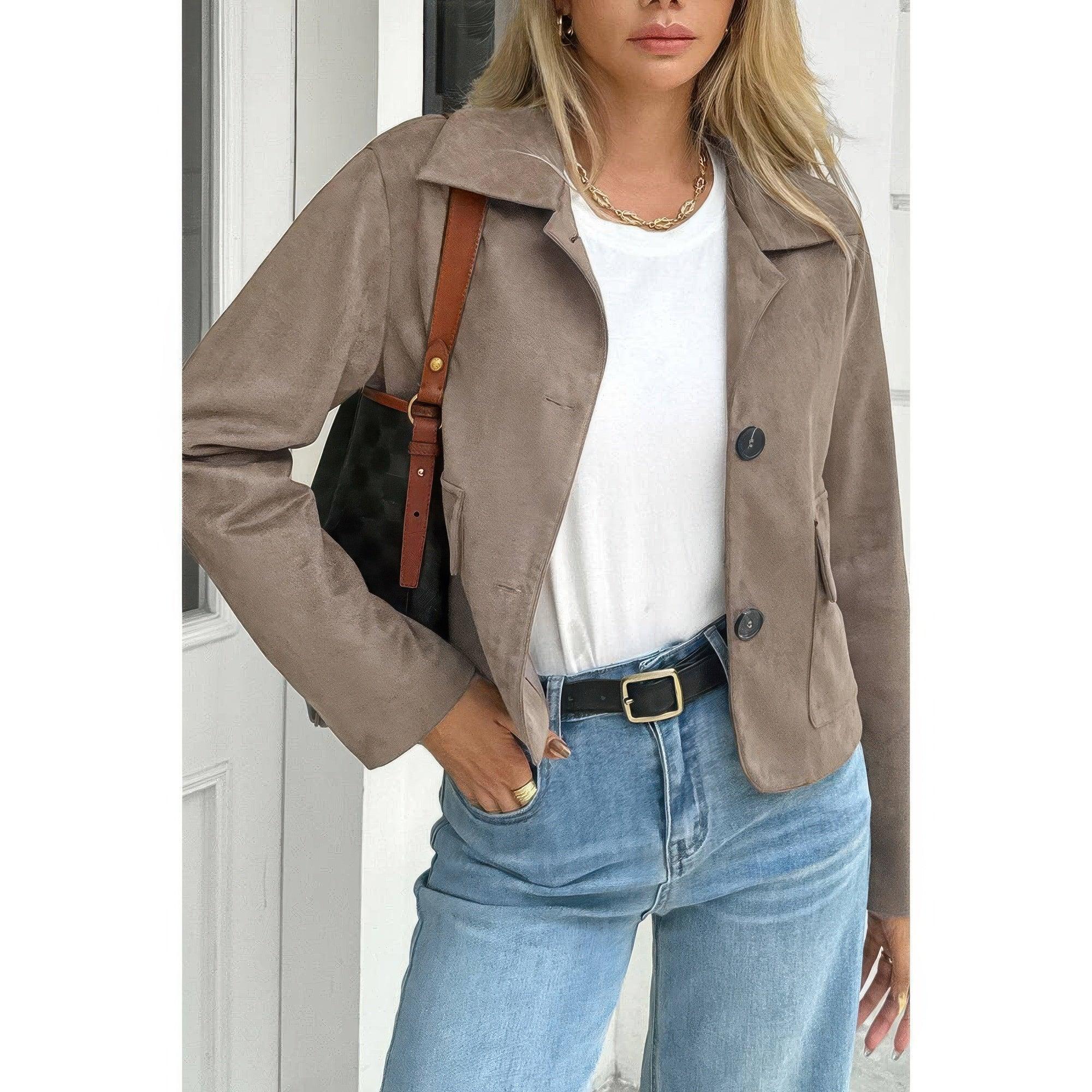 Solid Suit Lapel Faux Suede Leather Jacket | Mixtshop LLC