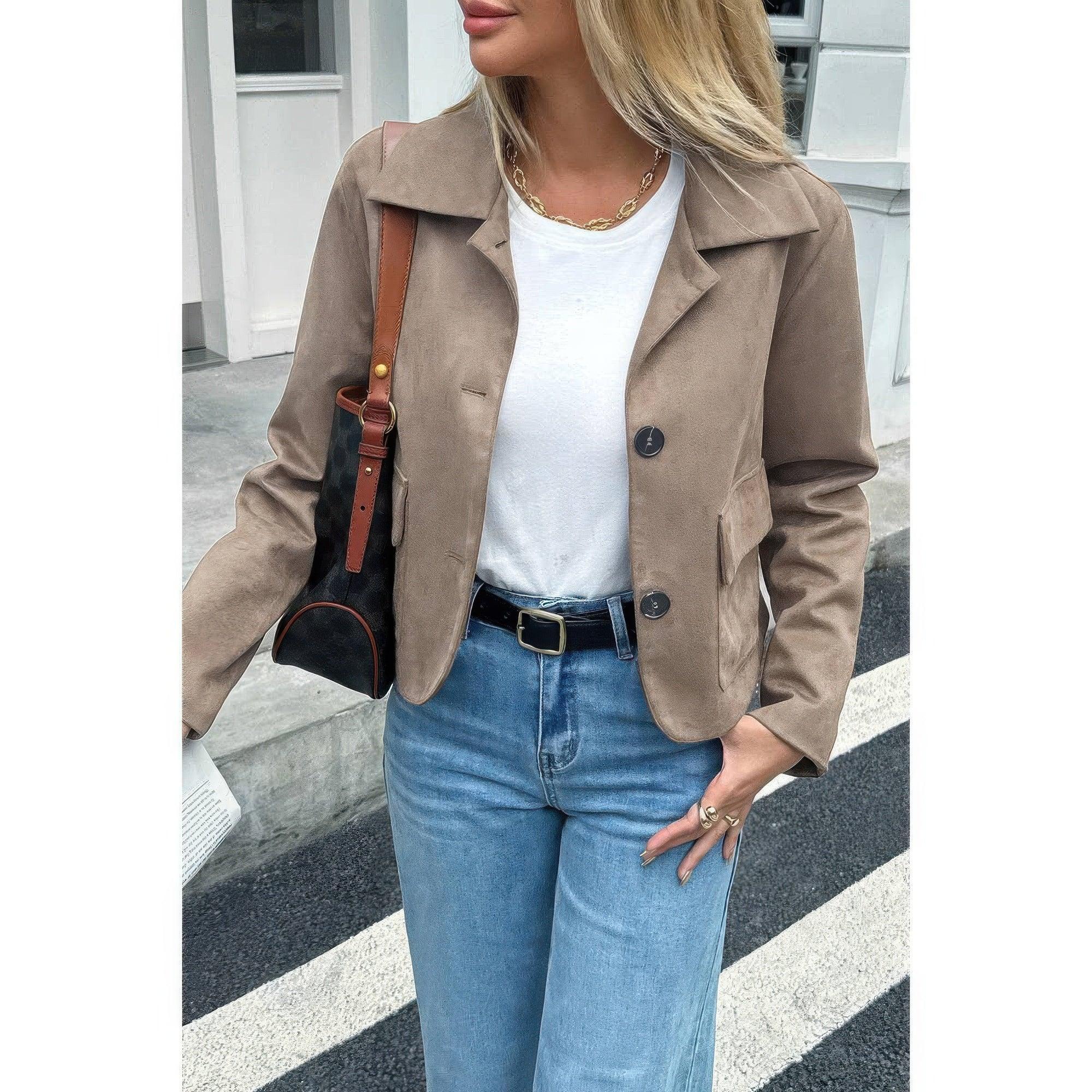 Solid Suit Lapel Faux Suede Leather Jacket | Mixtshop LLC
