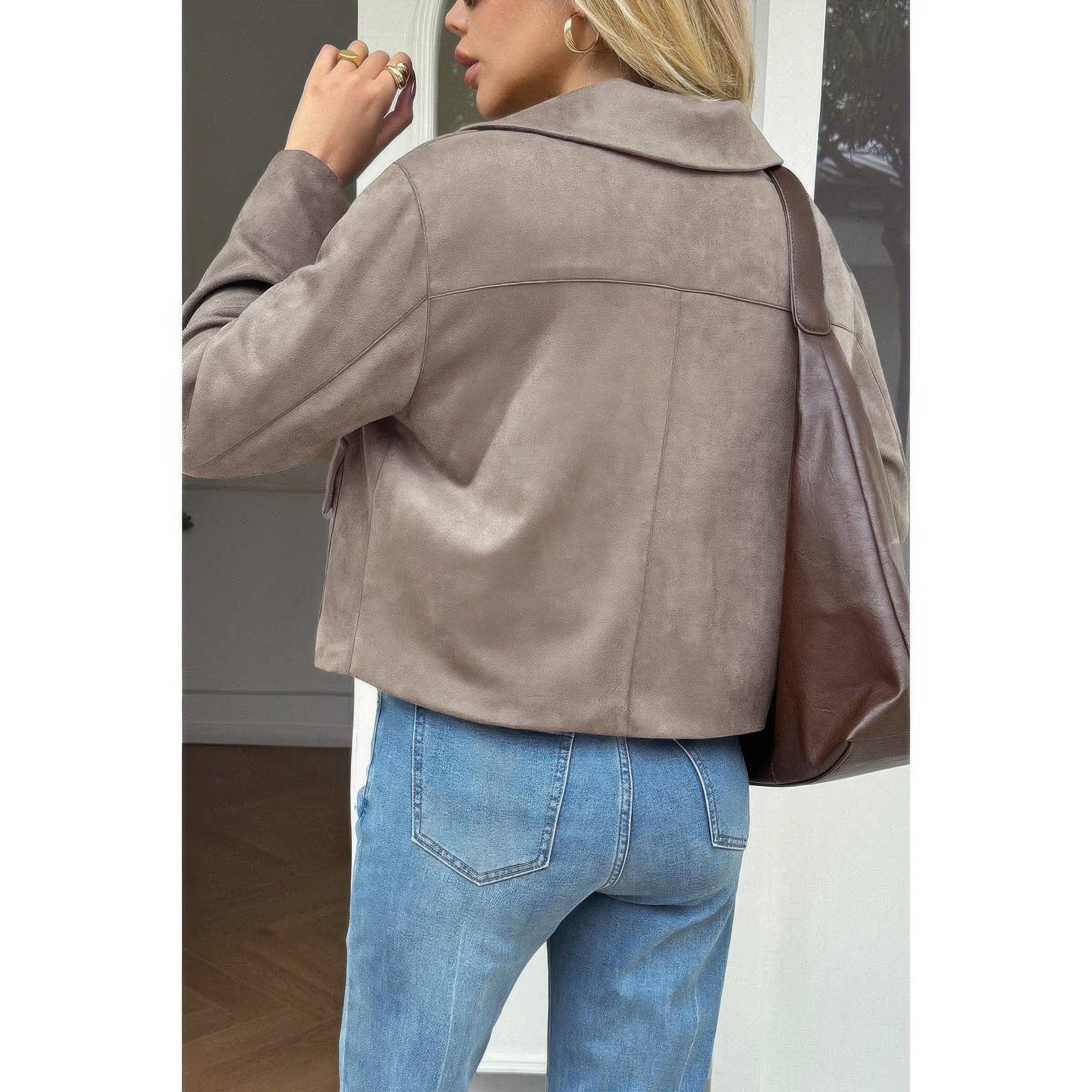 Solid Suit Lapel Faux Suede Leather Jacket | Mixtshop LLC