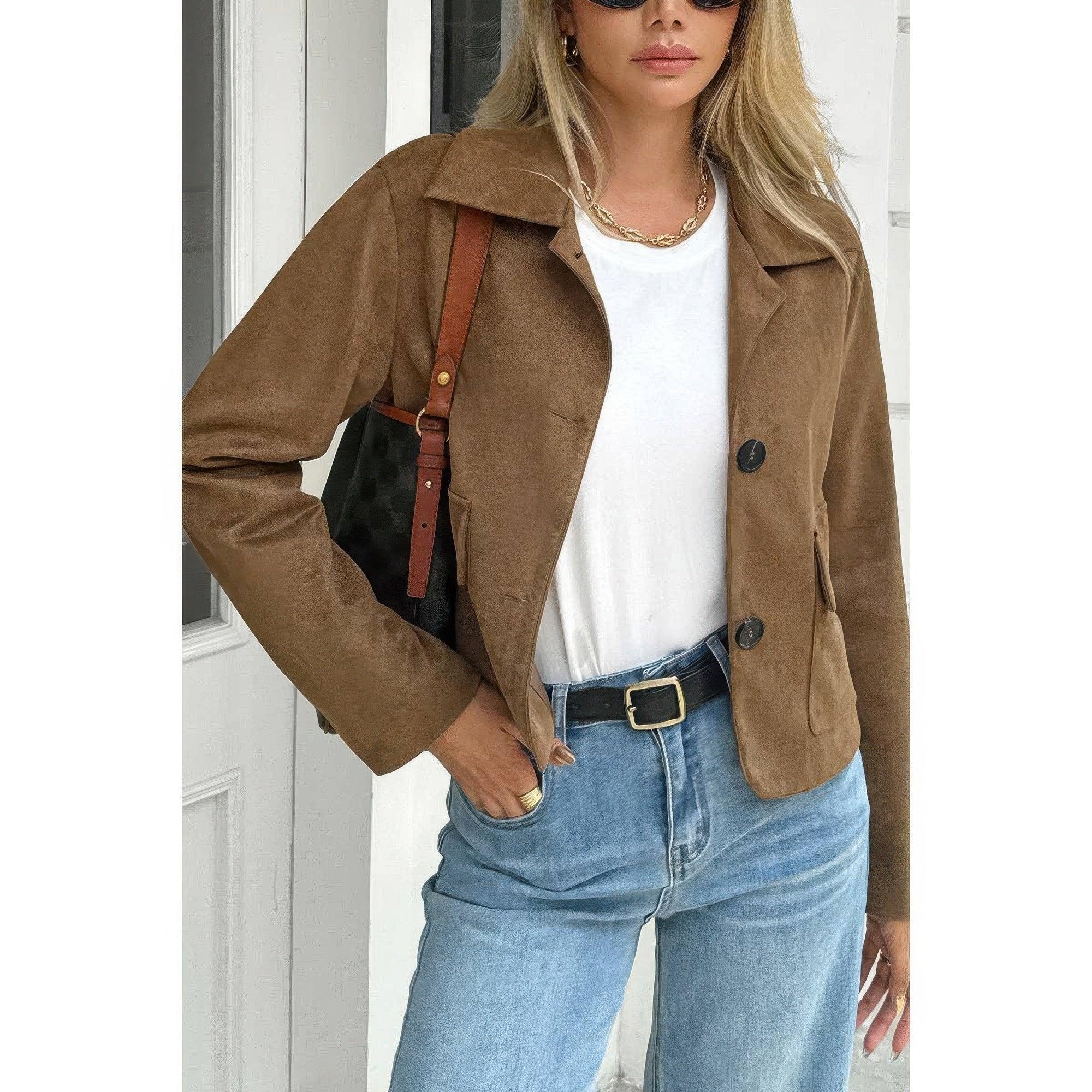 Solid Suit Lapel Faux Suede Leather Jacket | Mixtshop LLC
