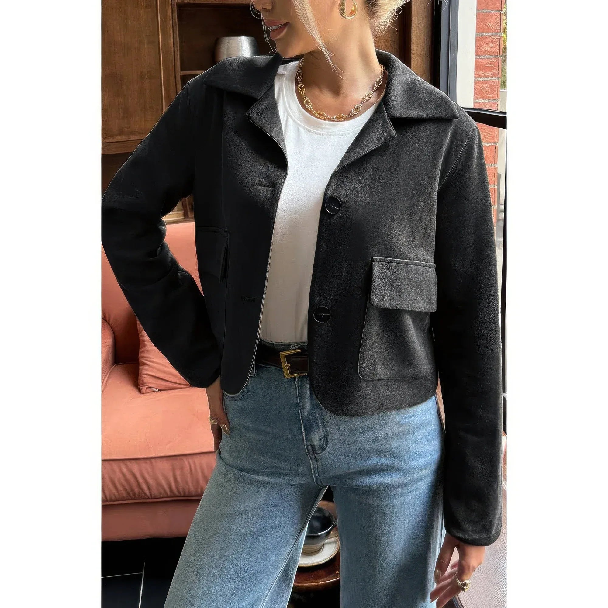 Solid Suit Lapel Faux Suede Leather Jacket | Mixtshop LLC