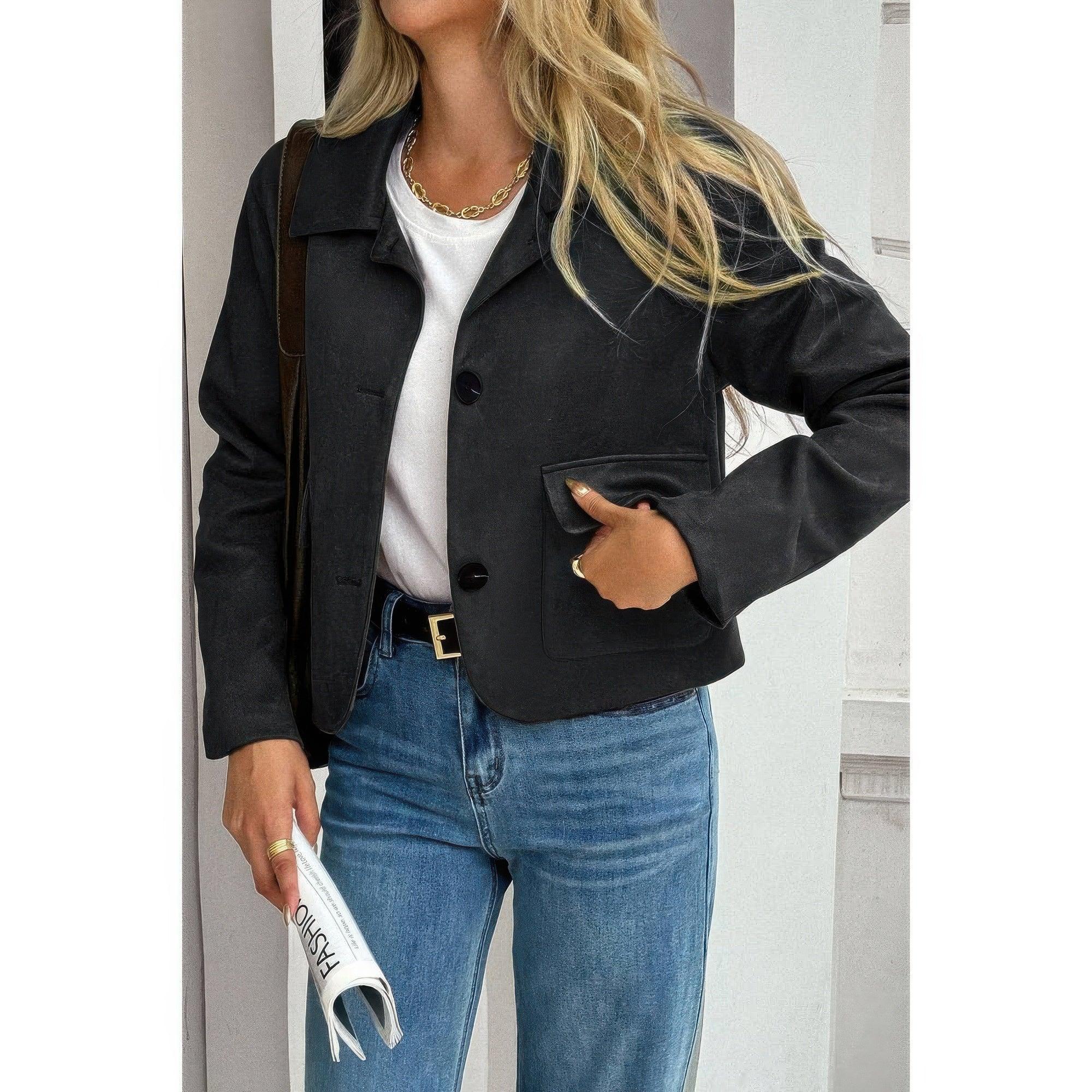 Solid Suit Lapel Faux Suede Leather Jacket | Mixtshop LLC