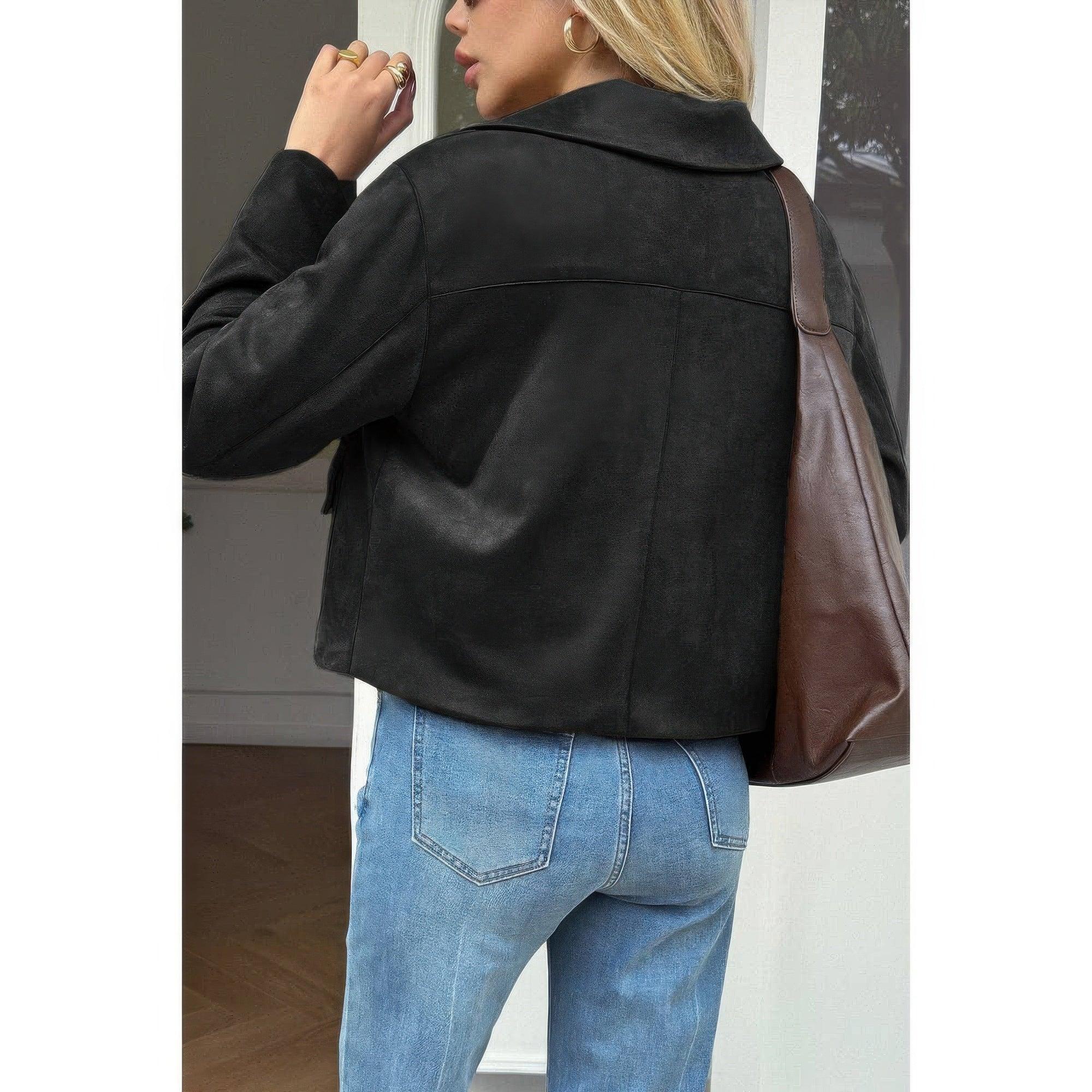 Solid Suit Lapel Faux Suede Leather Jacket | Mixtshop LLC