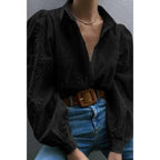 Hollow Out Solid Button Puff Sleeves Blouse | Mixtshop LLC