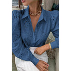 Hollow Out Solid Button Puff Sleeves Blouse | Mixtshop LLC