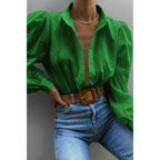 Hollow Out Solid Button Puff Sleeves Blouse | Mixtshop LLC