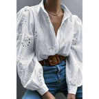 Hollow Out Solid Button Puff Sleeves Blouse | Mixtshop LLC