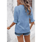 Solid Hollow Out Ruffle Hem V Neck Loose Blouse | Mixtshop LLC