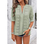 Solid Hollow Out Ruffle Hem V Neck Loose Blouse | Mixtshop LLC