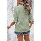 Solid Hollow Out Ruffle Hem V Neck Loose Blouse | Mixtshop LLC