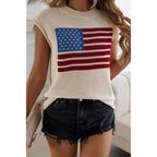 American Flag Print Crew Neck Cap Sleeve Vest | Mixtshop LLC