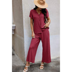 Solid Knit Pockets Button Up Two Pieces V Neck Set | Mixtshop LLC