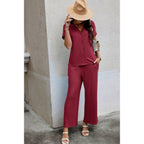 Solid Knit Pockets Button Up Two Pieces V Neck Set | Mixtshop LLC