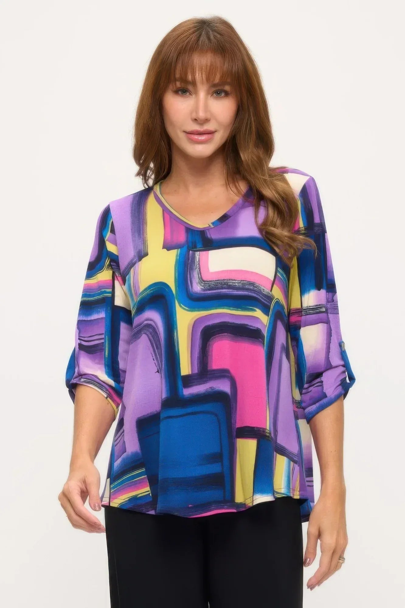 Hit Roll Sleeve V-neck Top | Mixtshop LLC Main image