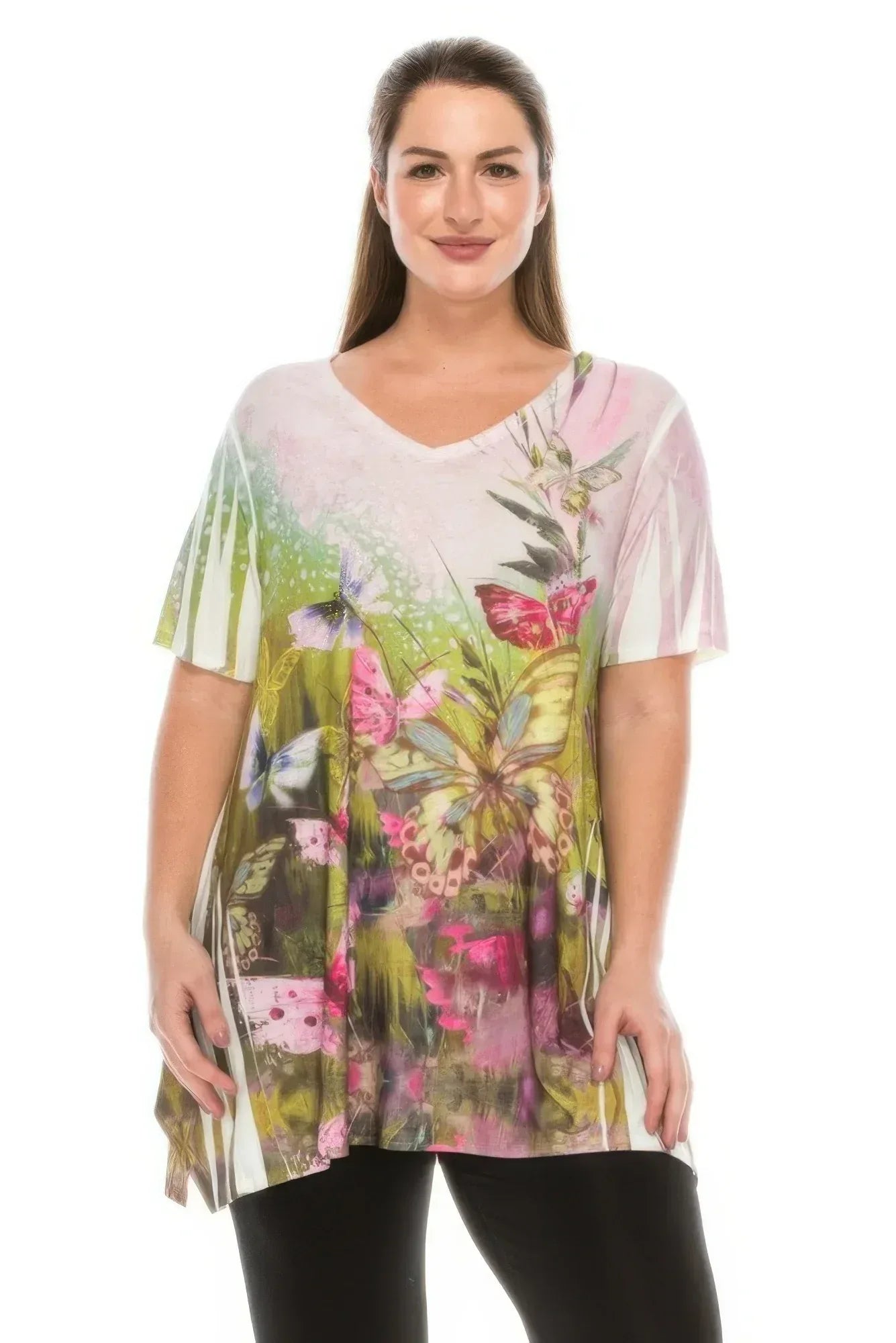 Printed Sparkle V Neck Top | Mixtshop LLC Main image