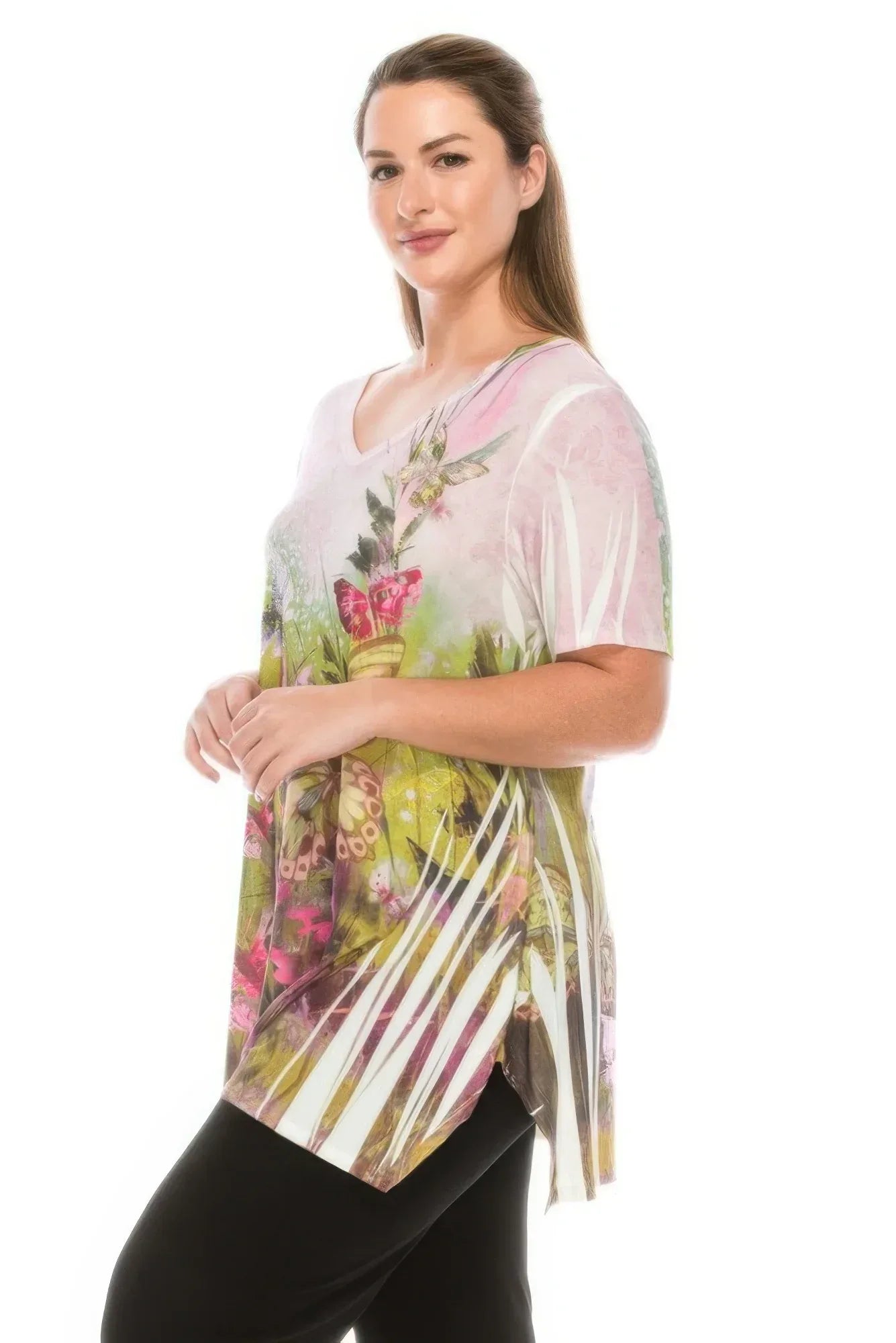 Printed Sparkle V Neck Top | Mixtshop LLC