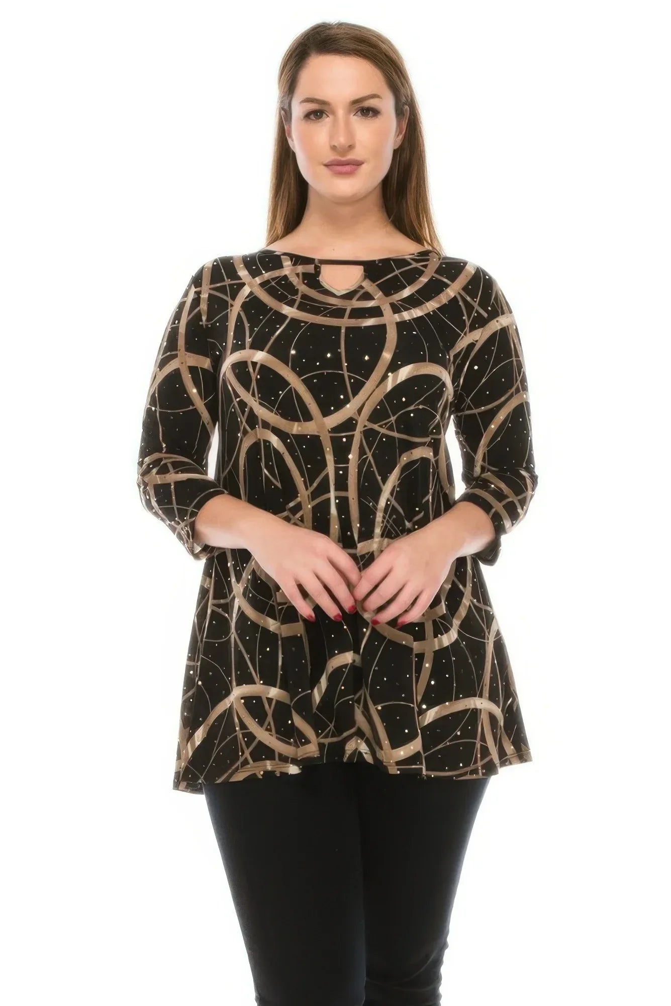 Glitter Quarter Sleeve Print Top | Mixtshop LLC