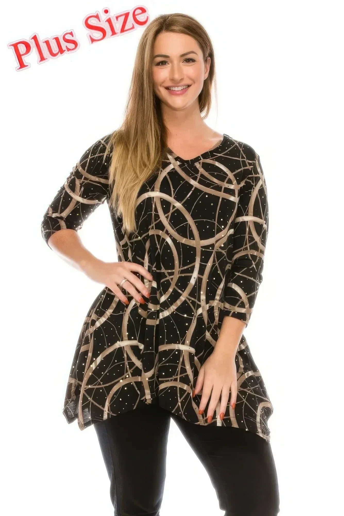 Plus Size Glitter V-neck Top Half Sleeve | Mixtshop LLC