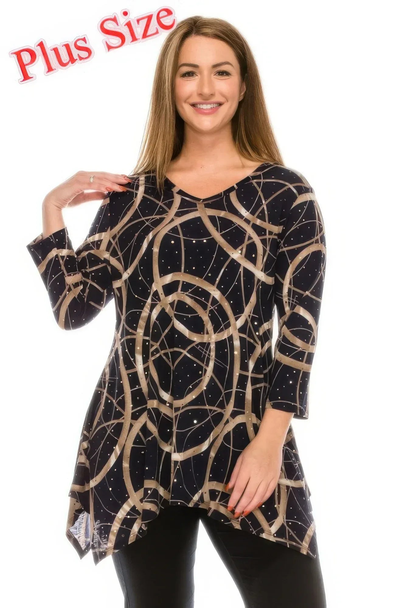 Plus Size Glitter V-neck Top Half Sleeve | Mixtshop LLC