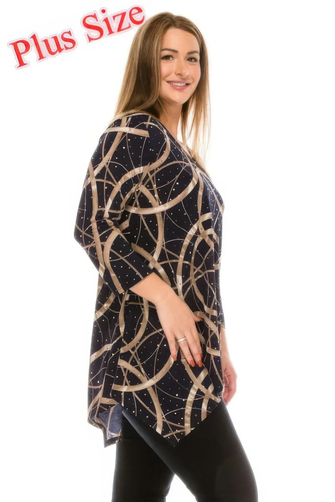 Plus Size Glitter V-neck Top Half Sleeve | Mixtshop LLC