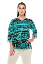 Merrow Quarter Sleeve Print Top | Mixtshop LLC