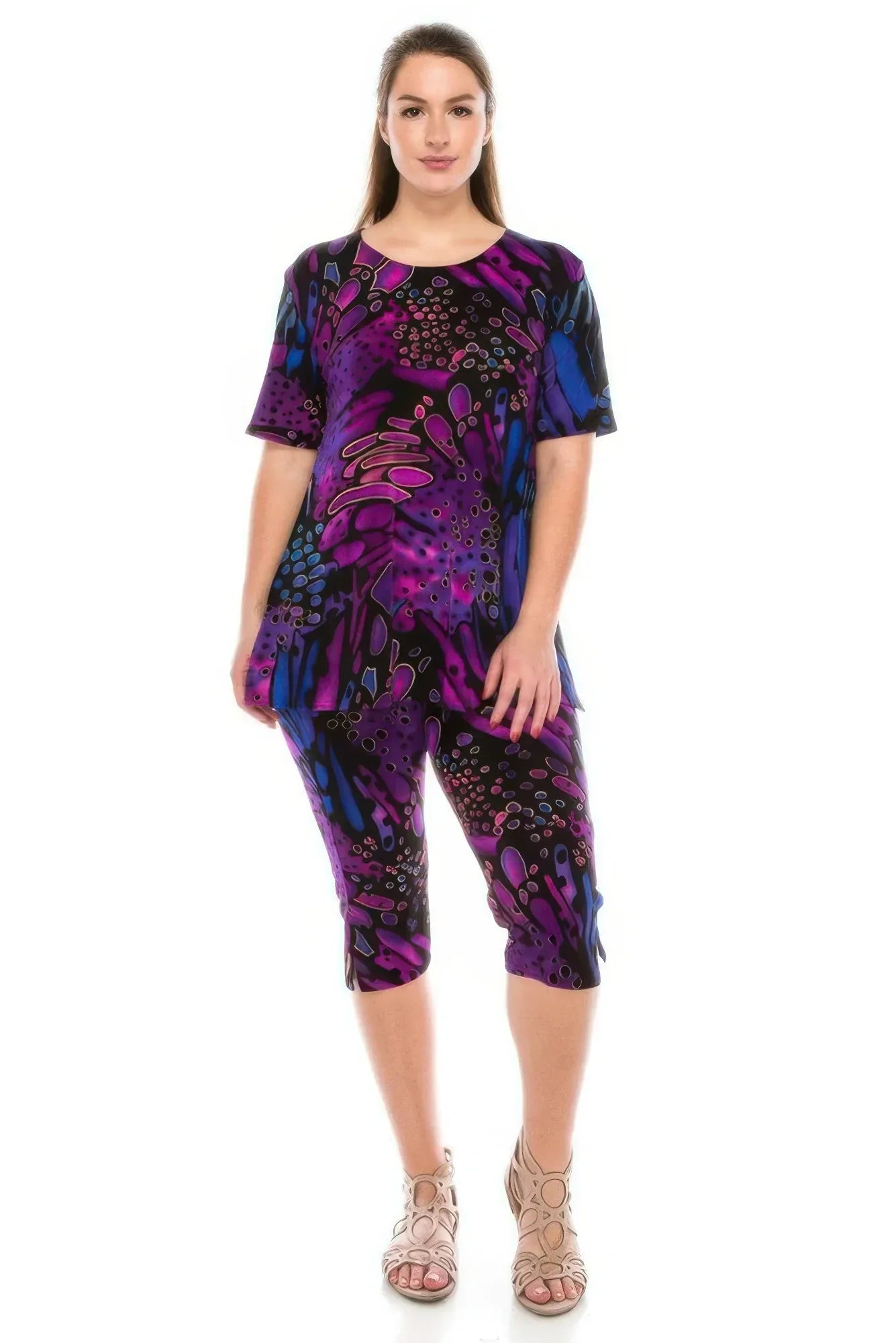 Short Sleeve Print Top Capri Pants | Mixtshop LLC