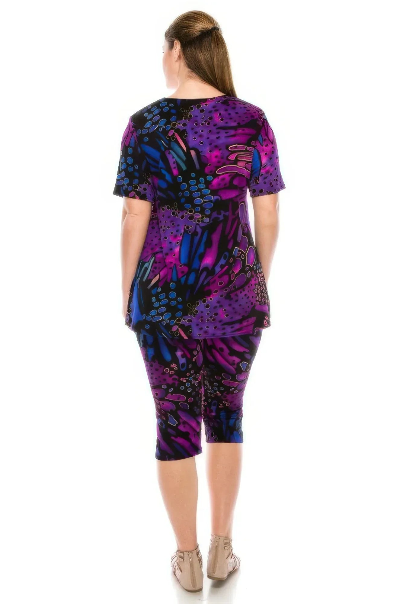 Short Sleeve Print Top Capri Pants | Mixtshop LLC