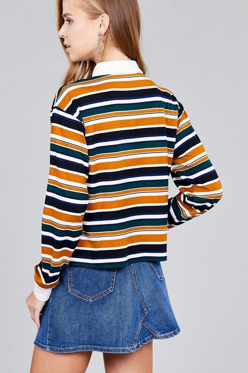 Ladies fashion plus size long sleeve multi striped dty brushed shirts | Mixtshop LLC