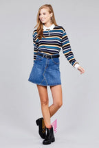 Ladies fashion plus size long sleeve multi striped dty brushed shirts | Mixtshop LLC