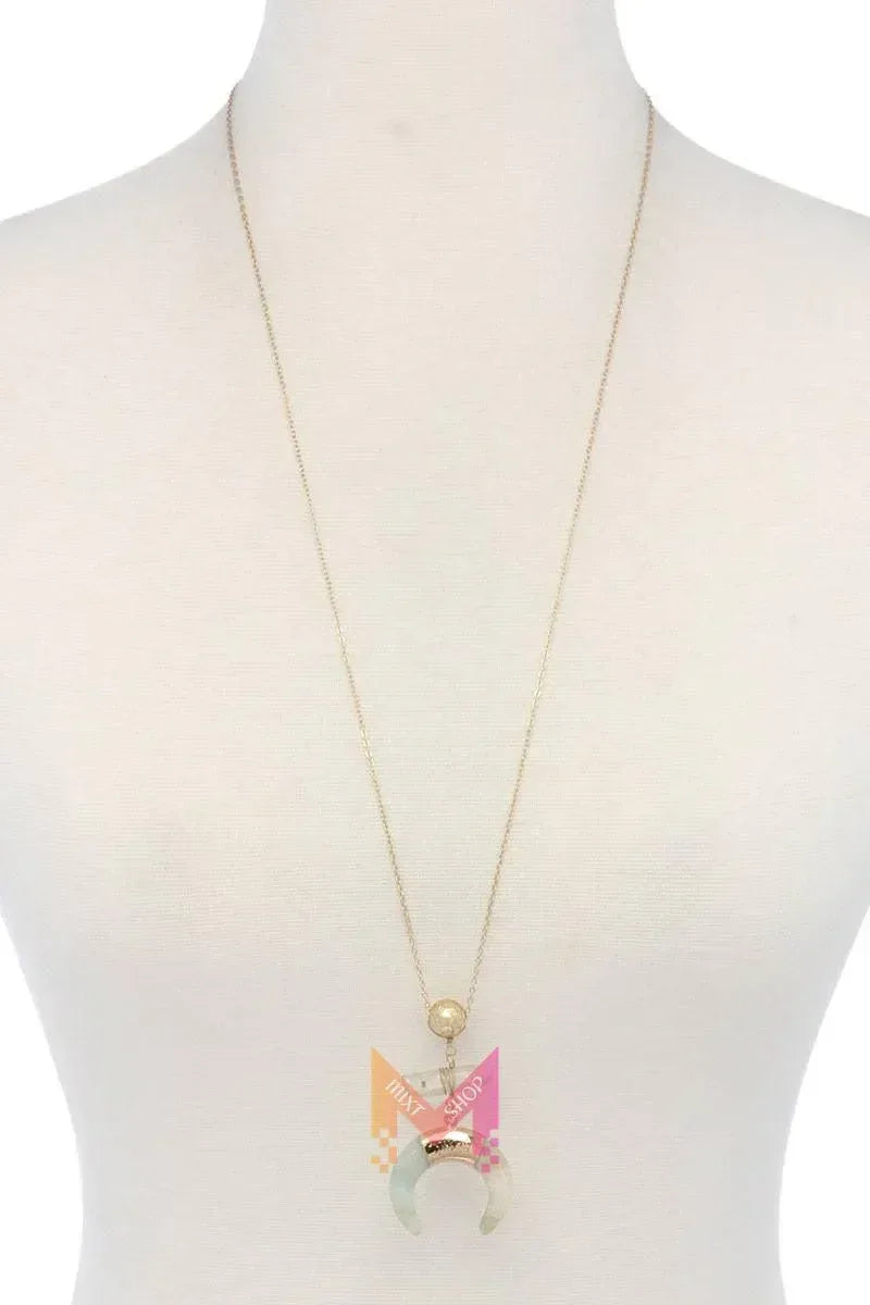 Double horn natural stone pendant necklace | Mixtshop LLC