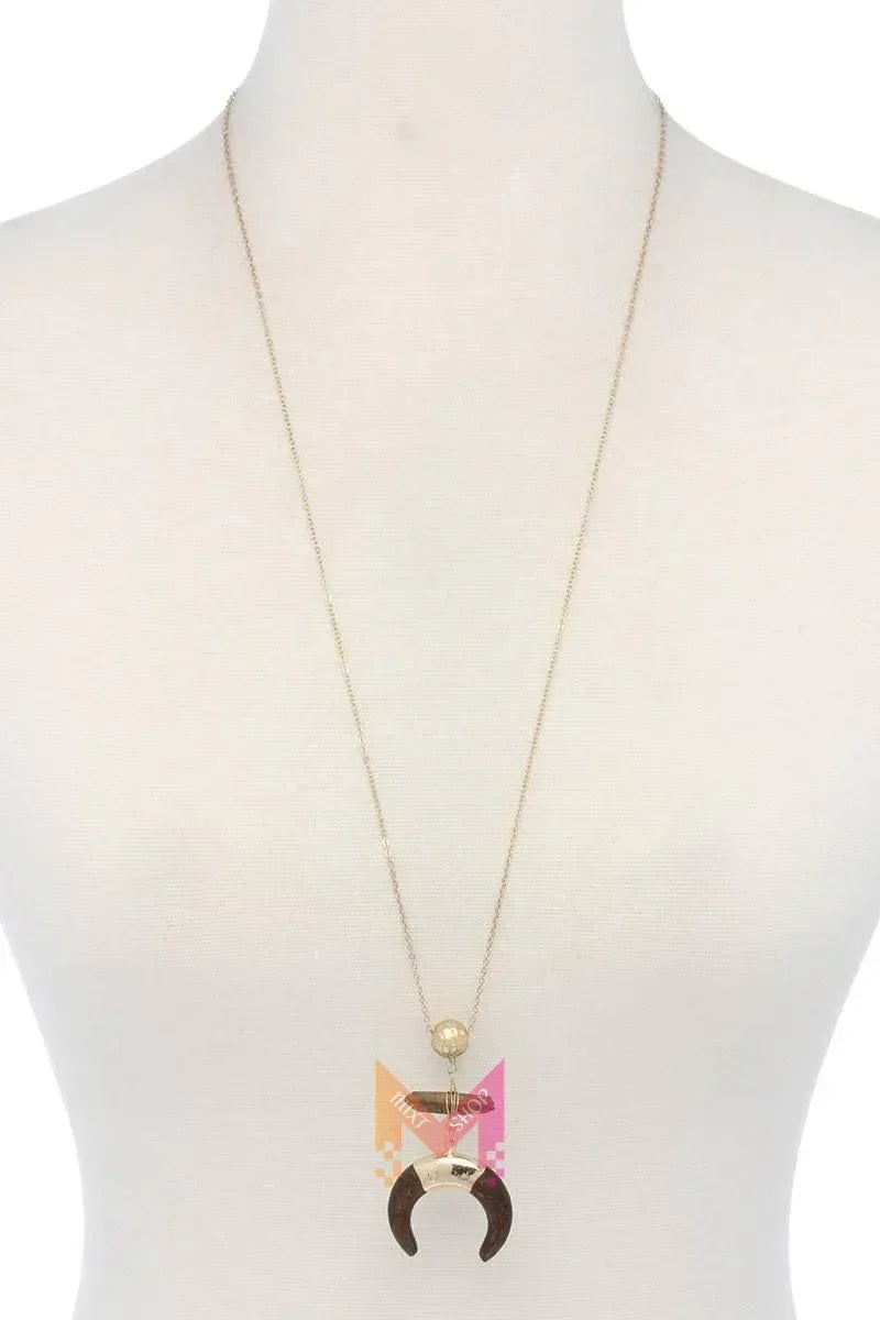 Double horn natural stone pendant necklace | Mixtshop LLC